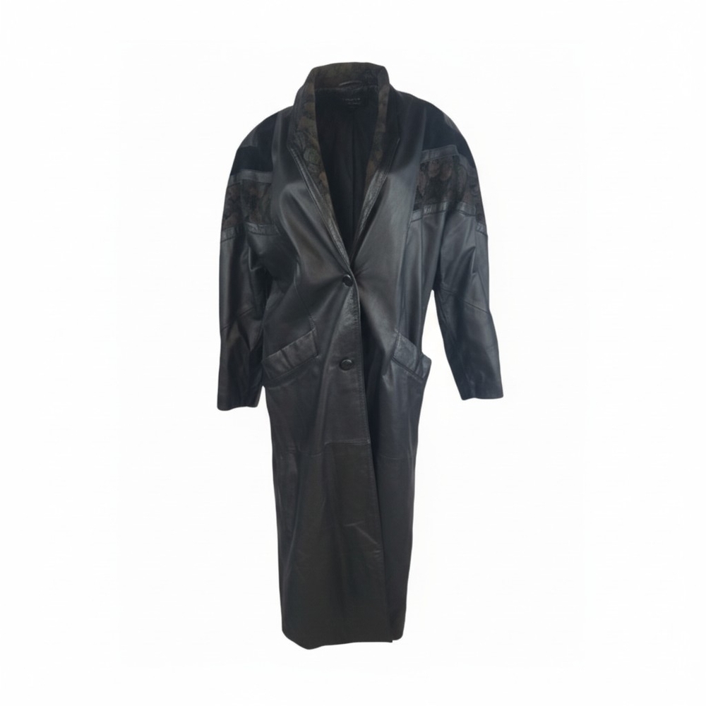 Vintage 80's Brandon Thomas Size S Long Leather Trench Coat
